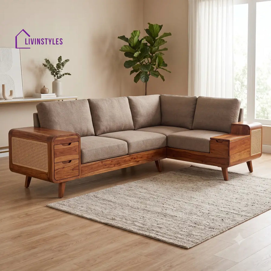 Marceau Premium L Shaped Wooden Sofa Set for Living Room