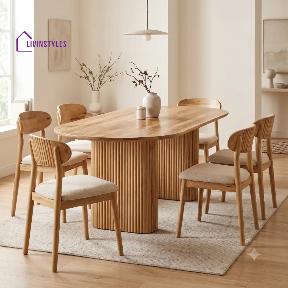 Marcel Premium Mango Wood 6 Seater Dining Table Set | Natural Finish