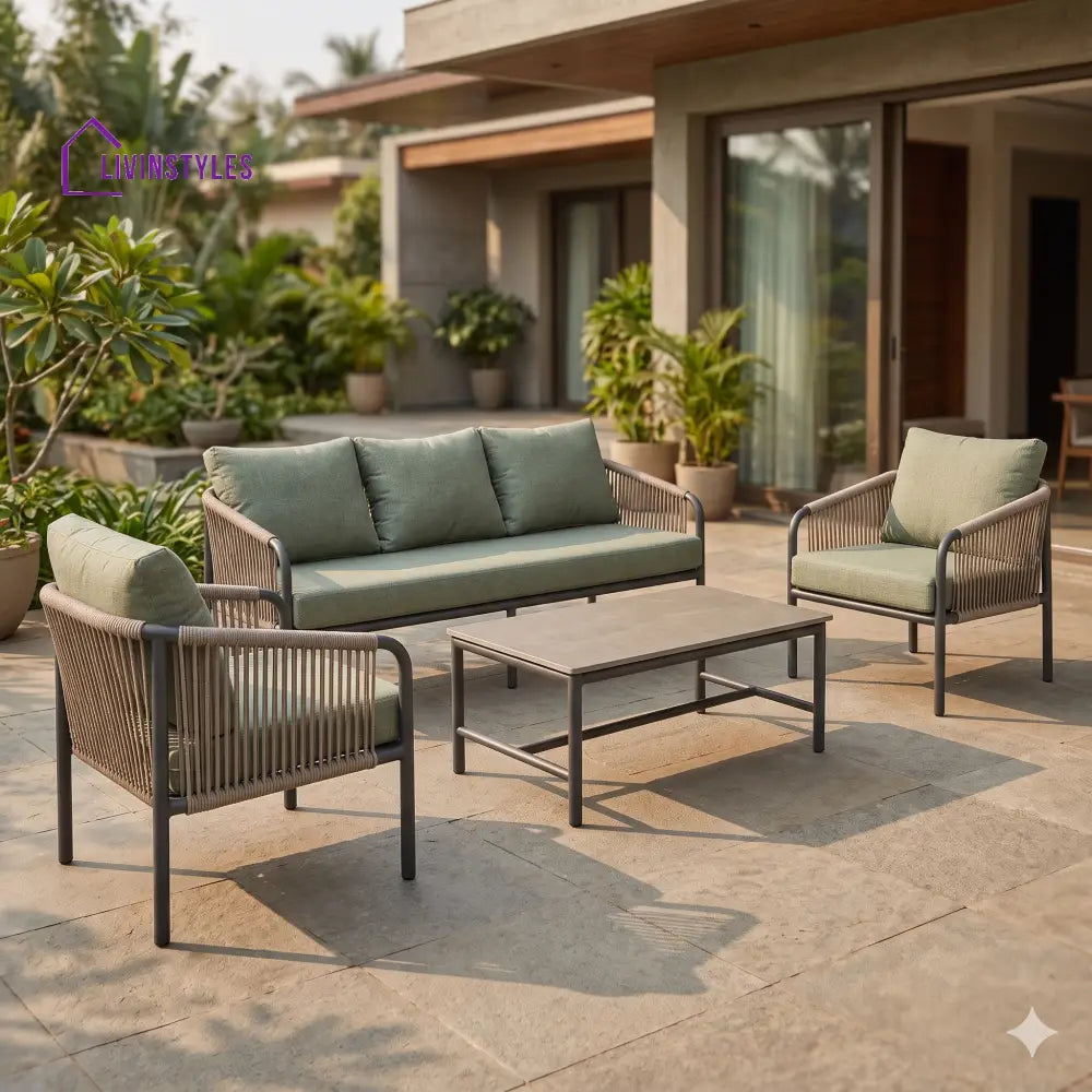 Marcel Premium MS Frame with Powder Coated Outdoor Sofa Set with Weather Proof Fabric