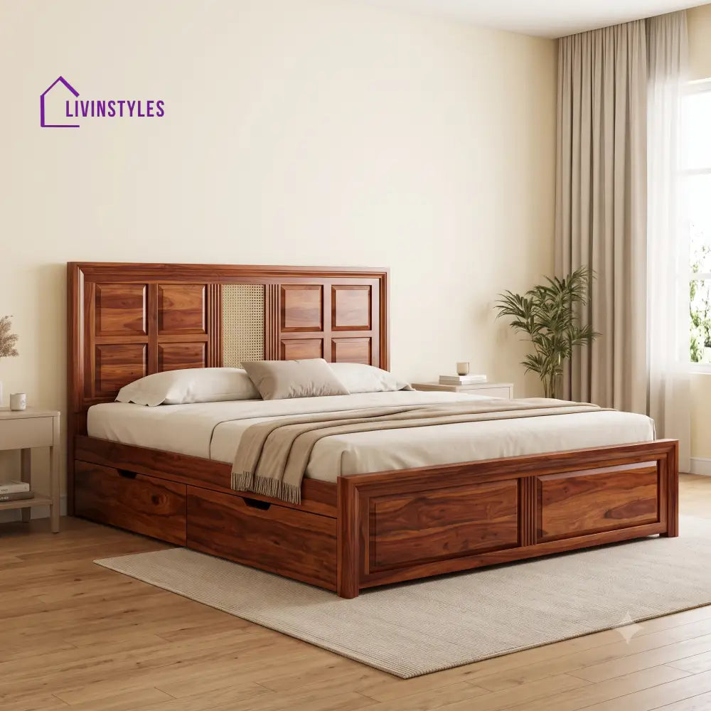 Marcel Premium Wooden Bed with Drawer Storage | King Size Bed & Queen Size Bed Online