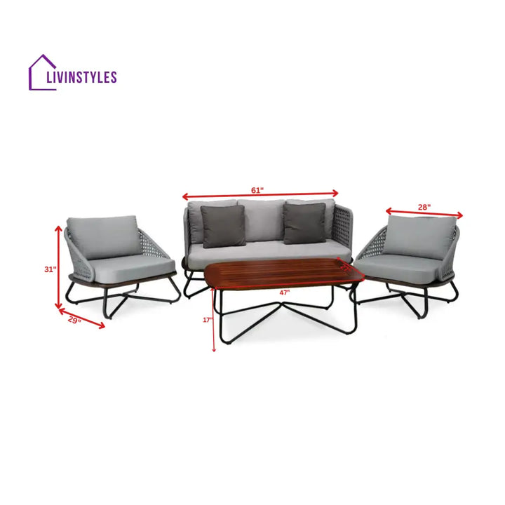 Marcela Outdoor Sofa Set 3 Seater 2 Single seater and 1 Center Table Set (Grey) Braided & Rope - Sofa Sets