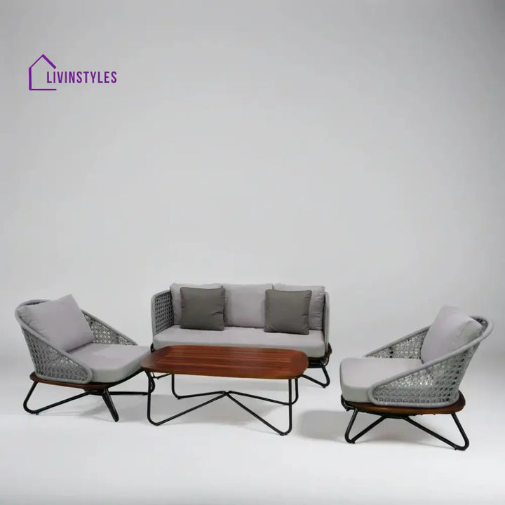 Marcela Outdoor Sofa Set 3 Seater 2 Single seater and 1 Center Table Set (Grey) Braided & Rope - Sofa Sets