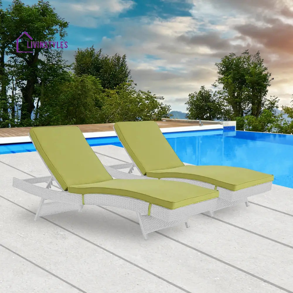 Marcela Outdoor Swimming Poolside Lounger Set of 2 (White & Green) - Loungers