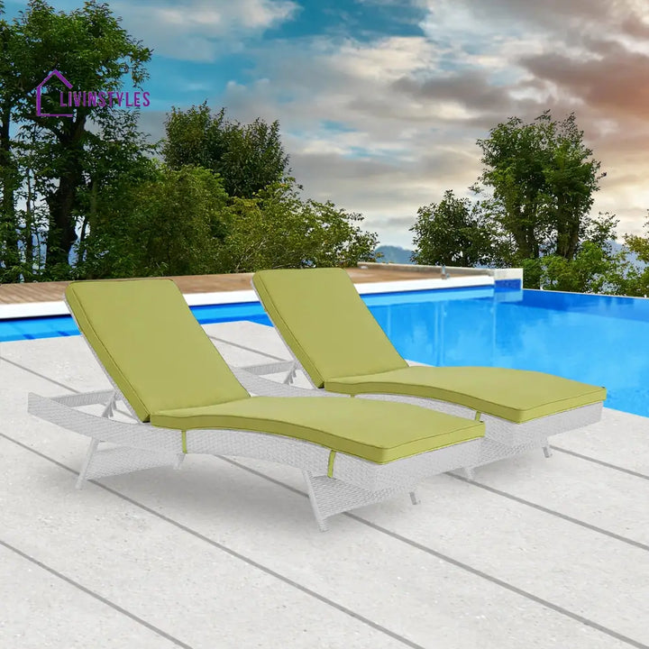 Marcela Outdoor Swimming Poolside Lounger Set of 2 (White & Green) - Loungers