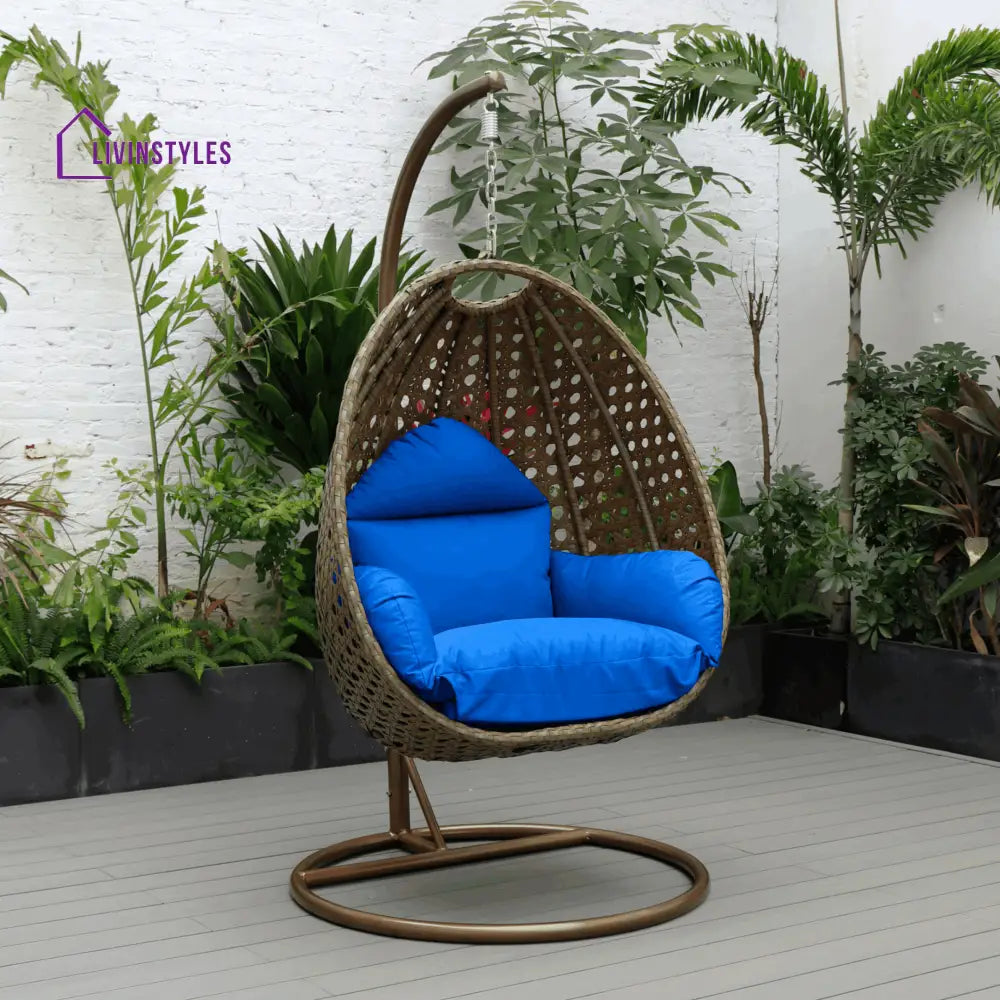 Marcello Single Seater Hanging Swing With Stand For Balcony Garden (Brown) - Blue - Swings