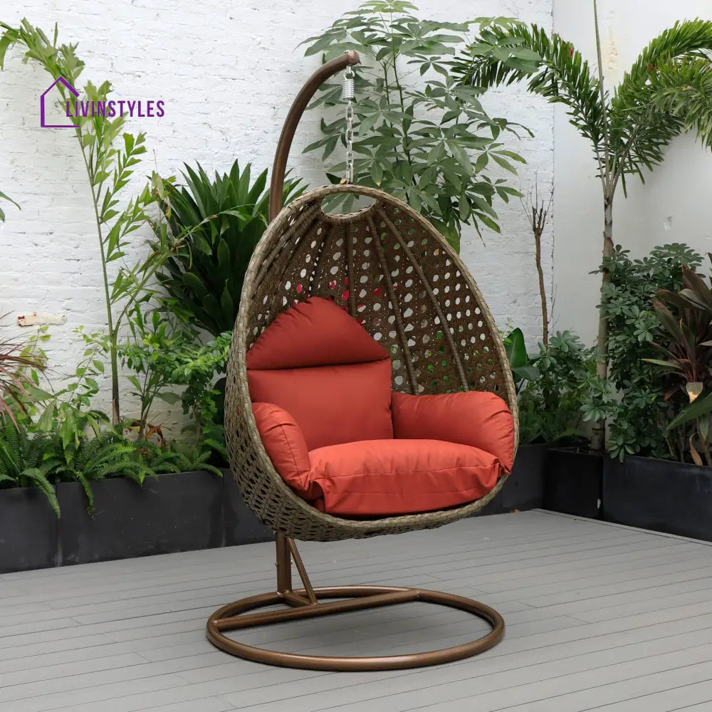 Marcello Single Seater Hanging Swing With Stand For Balcony Garden (Brown) - Cherry - Swings