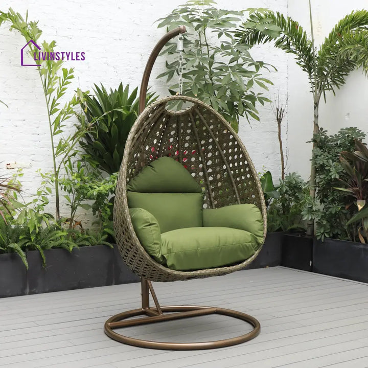 Marcello Single Seater Hanging Swing With Stand For Balcony Garden (Brown) - Dark Green - Swings