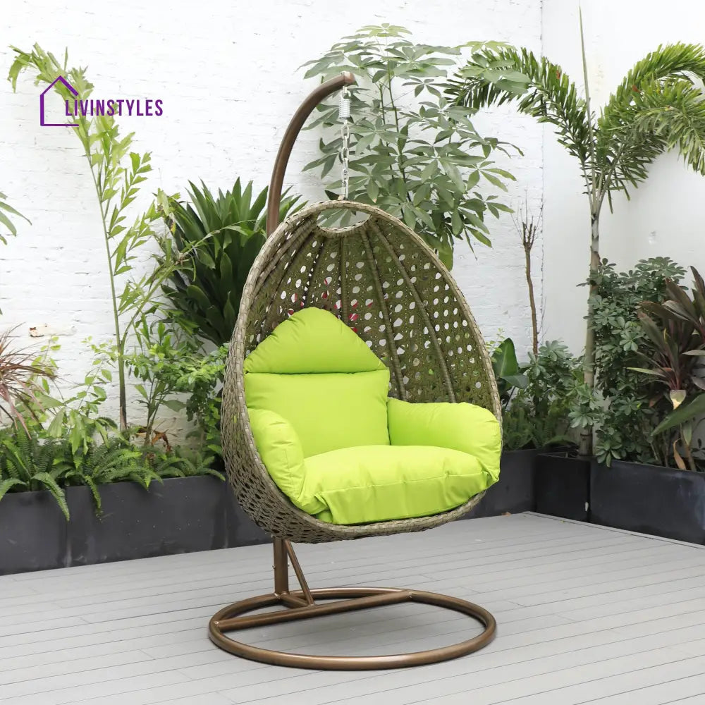Marcello Single Seater Hanging Swing With Stand For Balcony Garden (Brown) - Light Green - Swings