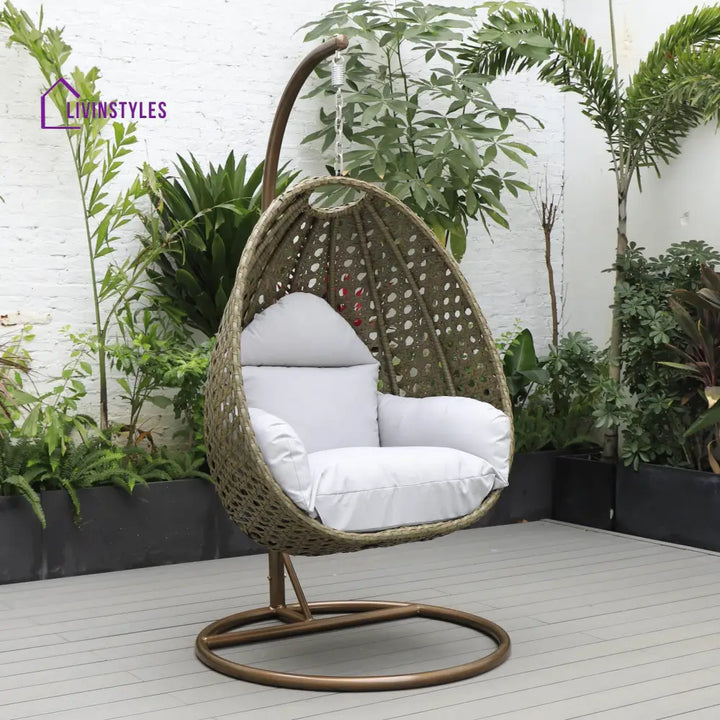 Marcello Single Seater Hanging Swing With Stand For Balcony Garden (Brown) - Light Grey - Swings
