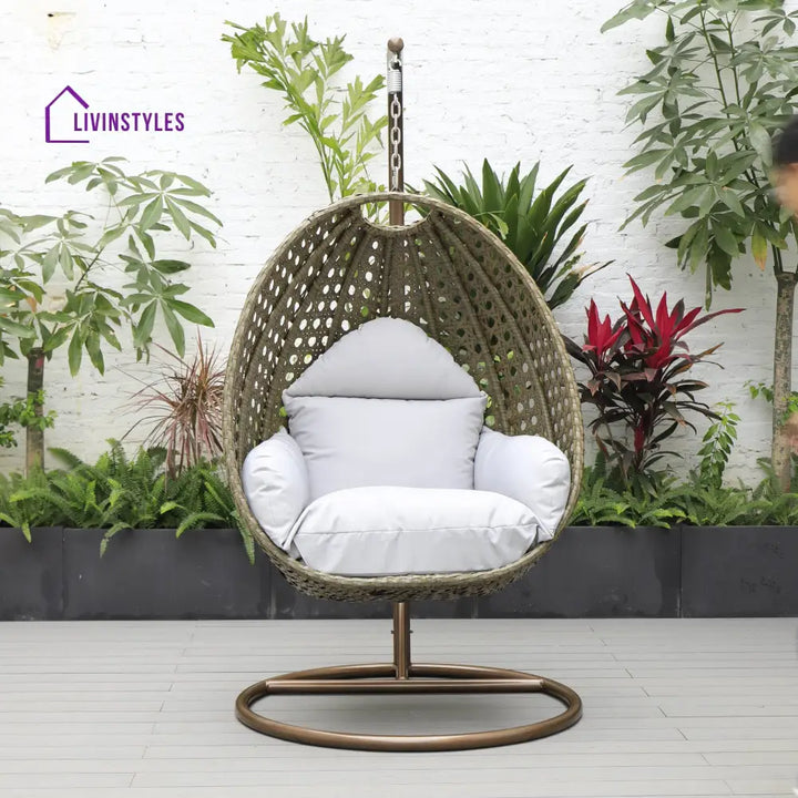 Marcello Single Seater Hanging Swing With Stand For Balcony Garden (Brown) - Swings
