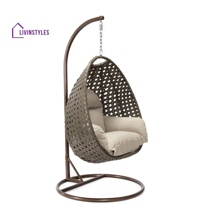 Marcello Single Seater Hanging Swing With Stand For Balcony Garden (Brown) - Swings