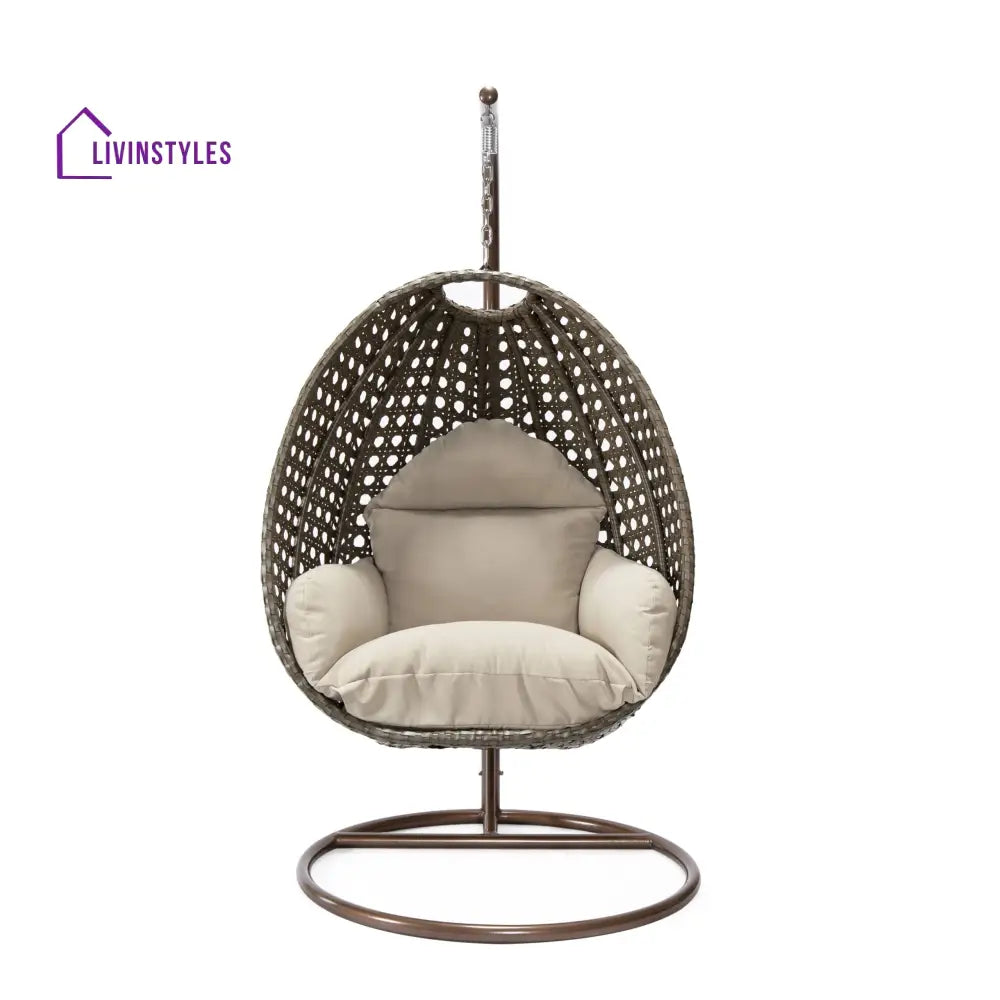 Marcello Single Seater Hanging Swing With Stand For Balcony Garden (Brown) - Swings