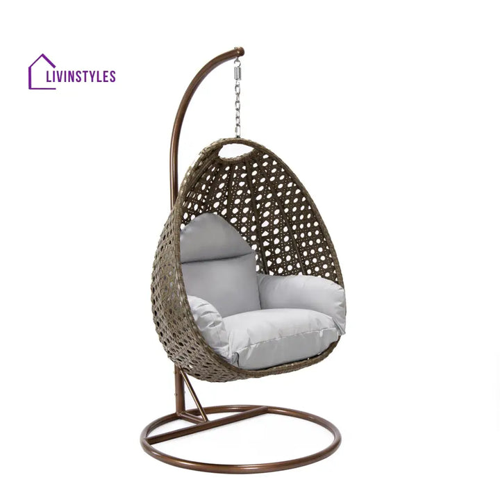 Marcello Single Seater Hanging Swing With Stand For Balcony Garden (Brown) - Swings