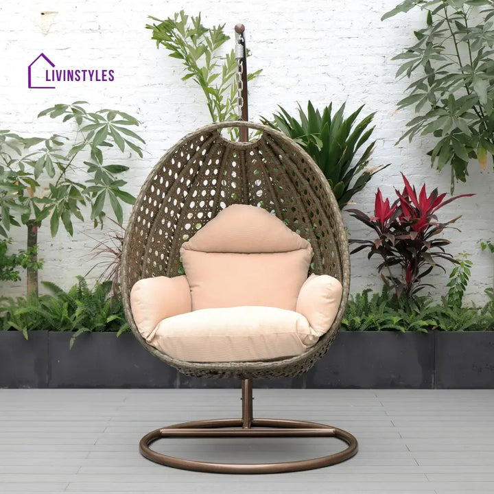 Marcello Single Seater Hanging Swing With Stand For Balcony Garden (Brown) - Swings