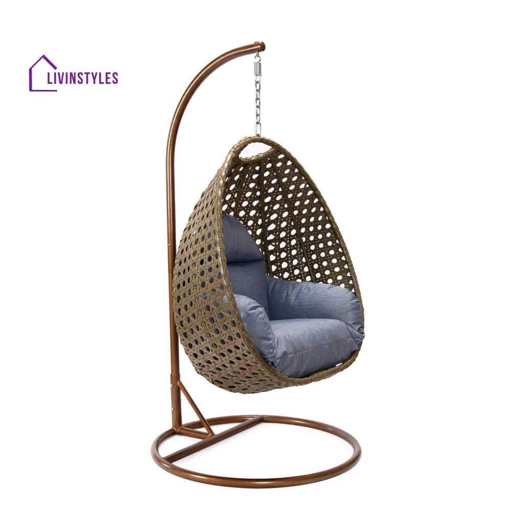 Marcello Single Seater Hanging Swing With Stand For Balcony Garden (Brown) - Swings