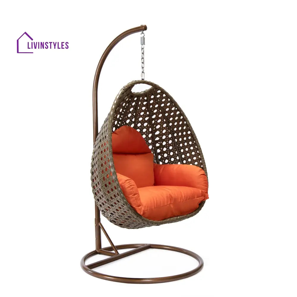 Marcello Single Seater Hanging Swing With Stand For Balcony Garden (Brown) - Swings