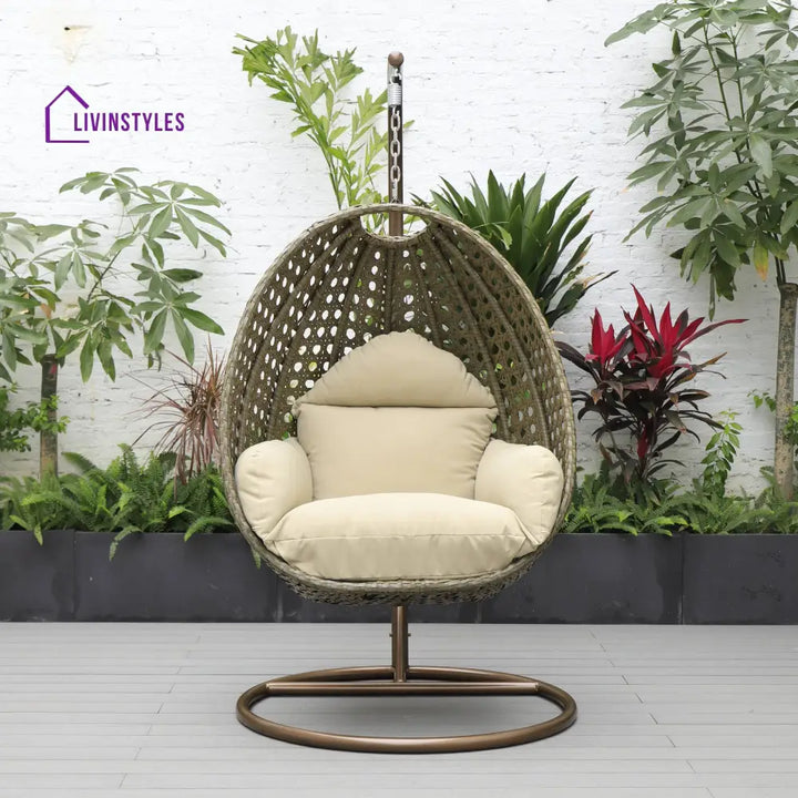 Marcello Single Seater Hanging Swing With Stand For Balcony Garden (Brown) - Swings
