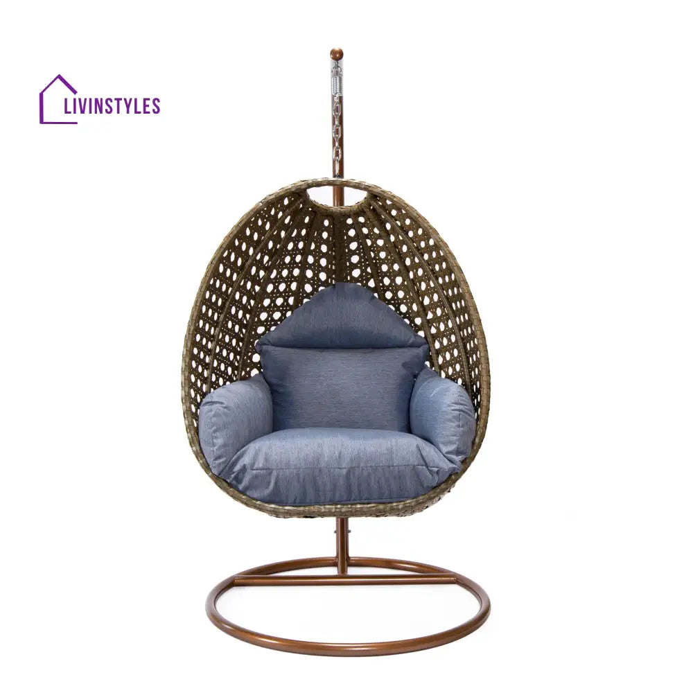Marcello Single Seater Hanging Swing With Stand For Balcony Garden (Brown) - Swings