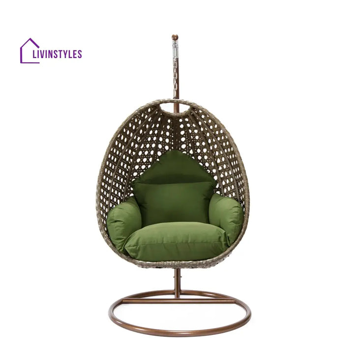 Marcello Single Seater Hanging Swing With Stand For Balcony Garden (Brown) - Swings