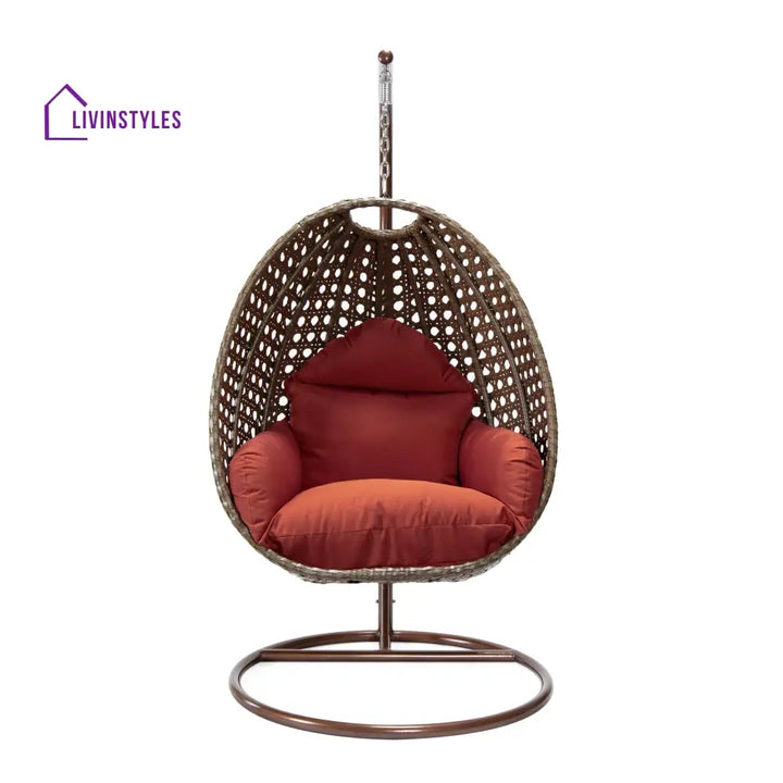 Marcello Single Seater Hanging Swing With Stand For Balcony Garden (Brown) - Swings