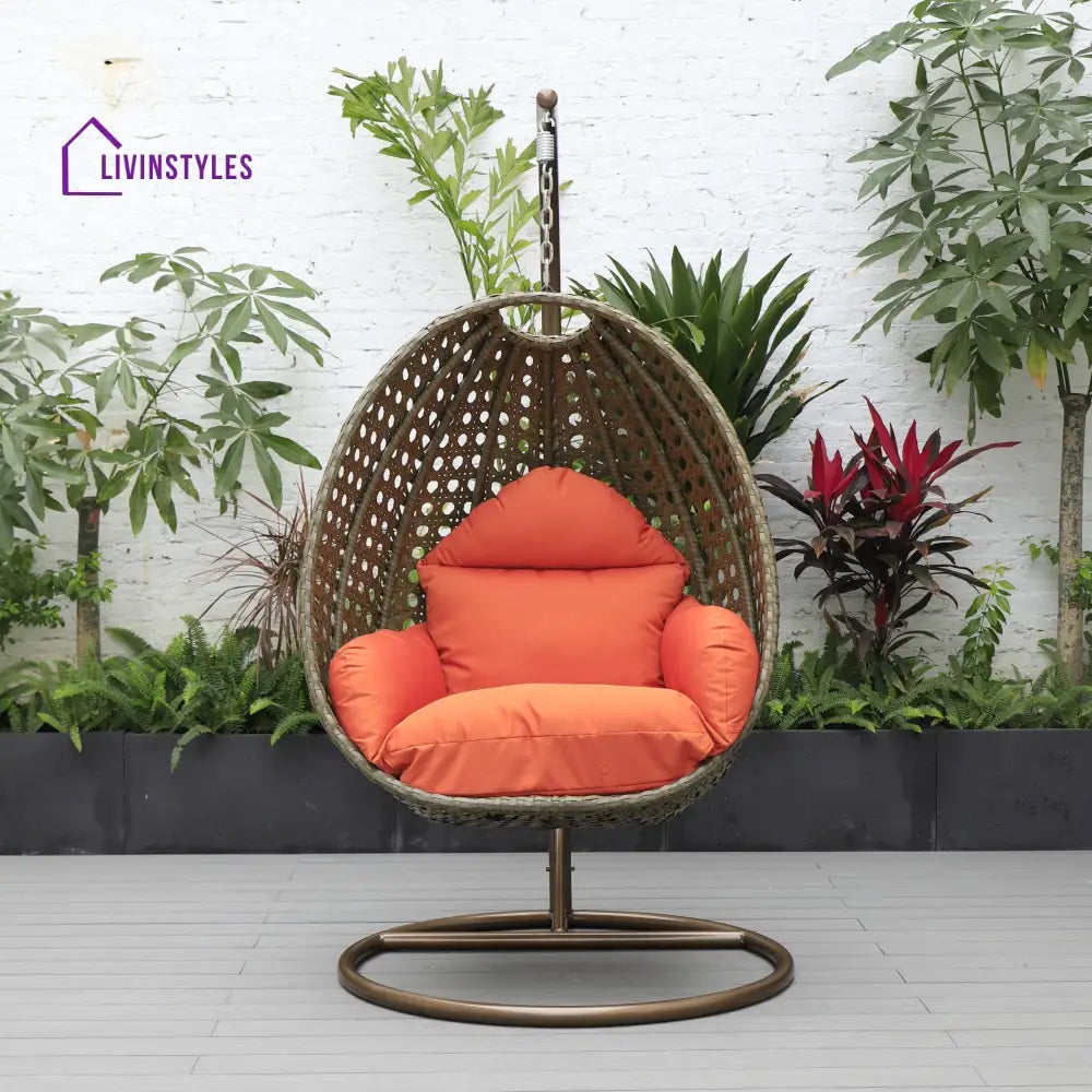Marcello Single Seater Hanging Swing With Stand For Balcony Garden (Brown) - Swings