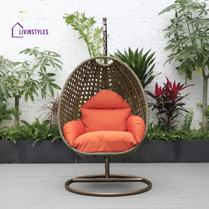 Marcello Single Seater Hanging Swing With Stand For Balcony Garden (Brown) - Swings