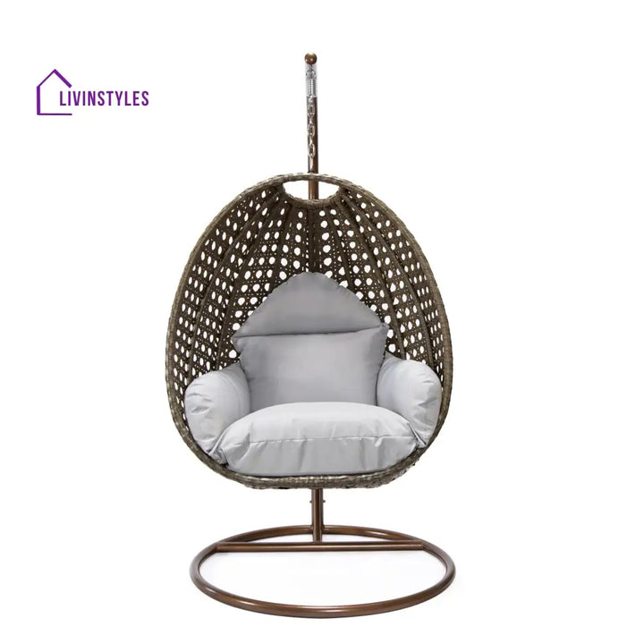 Marcello Single Seater Hanging Swing With Stand For Balcony Garden (Brown) - Swings