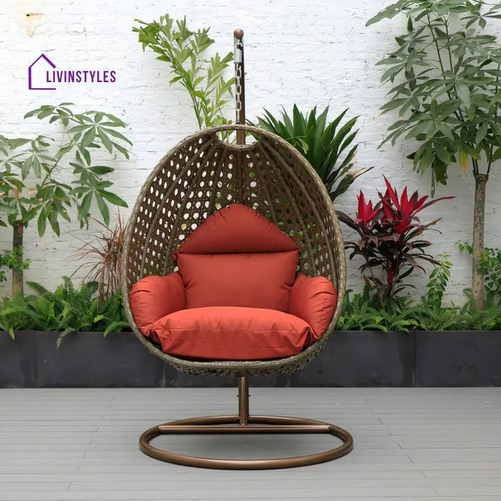 Marcello Single Seater Hanging Swing With Stand For Balcony Garden (Brown) - Swings
