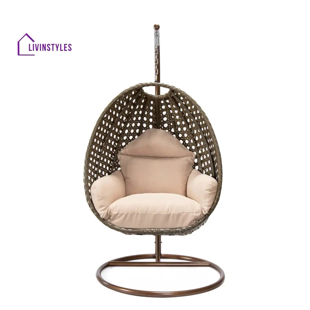Marcello Single Seater Hanging Swing With Stand For Balcony Garden (Brown) - Swings