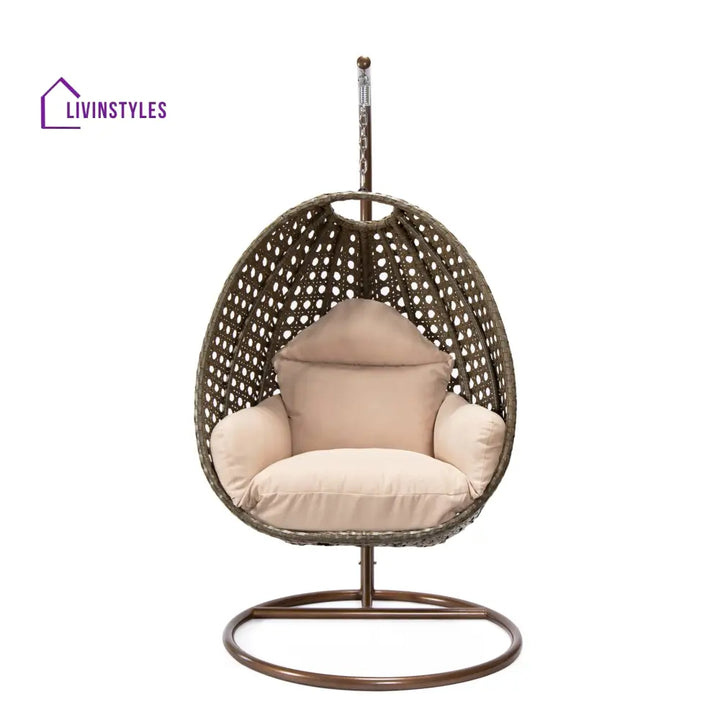 Marcello Single Seater Hanging Swing With Stand For Balcony Garden (Brown) - Swings