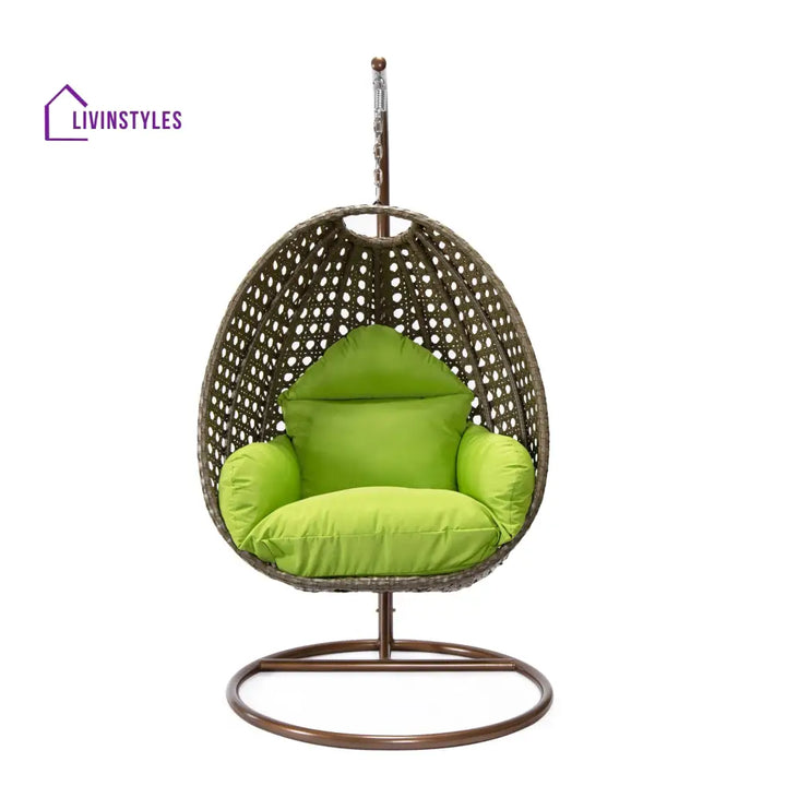 Marcello Single Seater Hanging Swing With Stand For Balcony Garden (Brown) - Swings