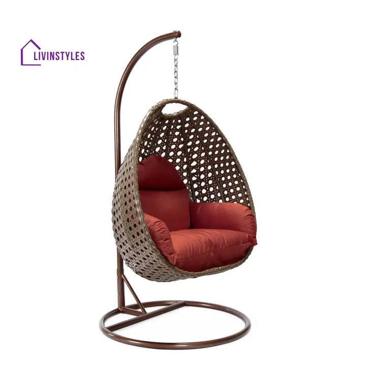 Marcello Single Seater Hanging Swing With Stand For Balcony Garden (Brown) - Swings