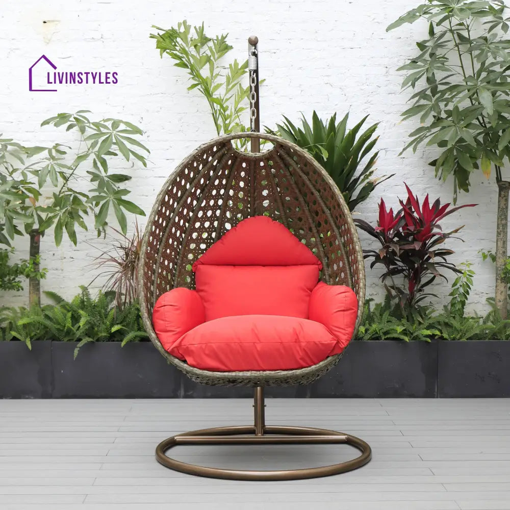 Marcello Single Seater Hanging Swing With Stand For Balcony Garden (Brown) - Swings