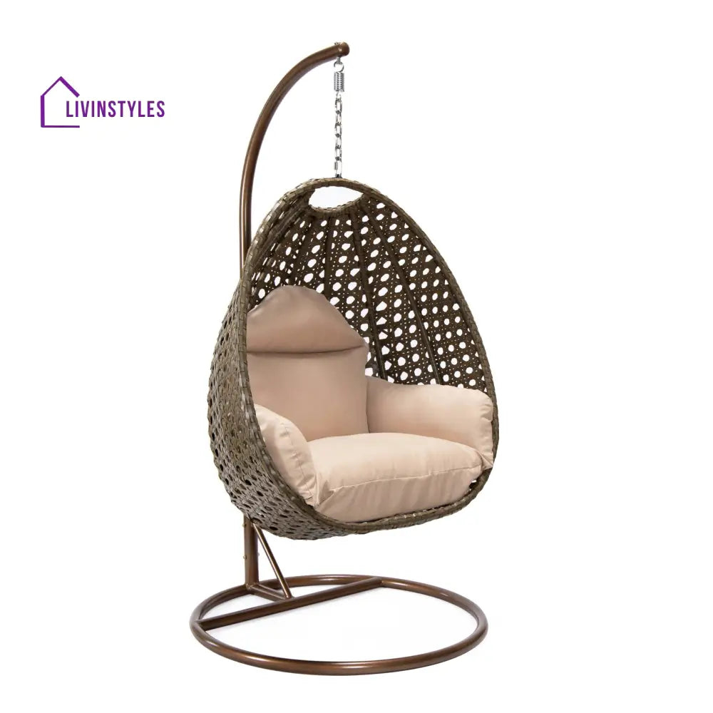 Marcello Single Seater Hanging Swing With Stand For Balcony Garden (Brown) - Swings