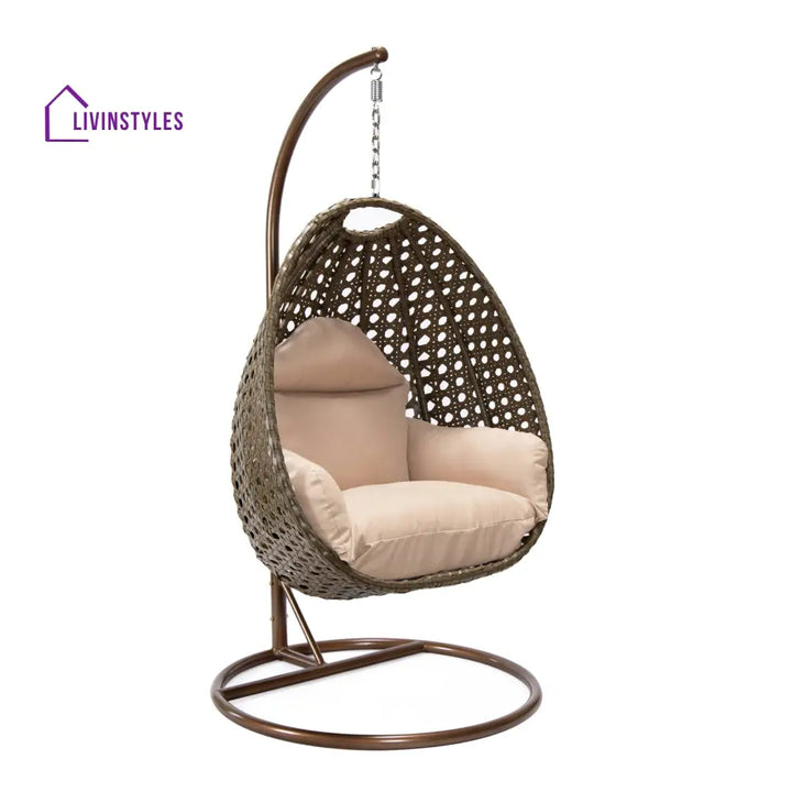 Marcello Single Seater Hanging Swing With Stand For Balcony Garden (Brown) - Swings