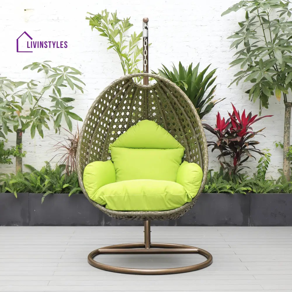 Marcello Single Seater Hanging Swing With Stand For Balcony Garden (Brown) - Swings