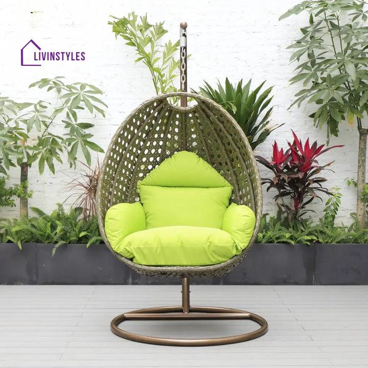 Marcello Single Seater Hanging Swing With Stand For Balcony Garden (Brown) - Swings