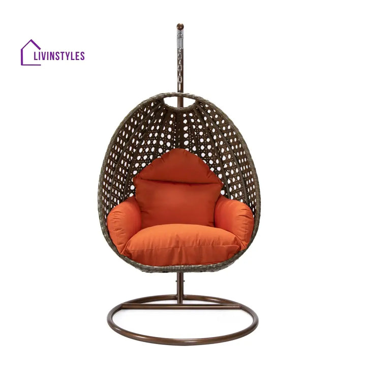 Marcello Single Seater Hanging Swing With Stand For Balcony Garden (Brown) - Swings