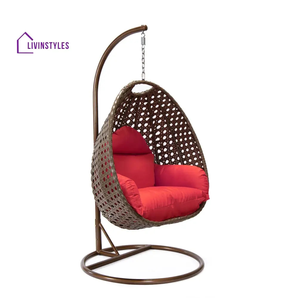 Marcello Single Seater Hanging Swing With Stand For Balcony Garden (Brown) - Swings