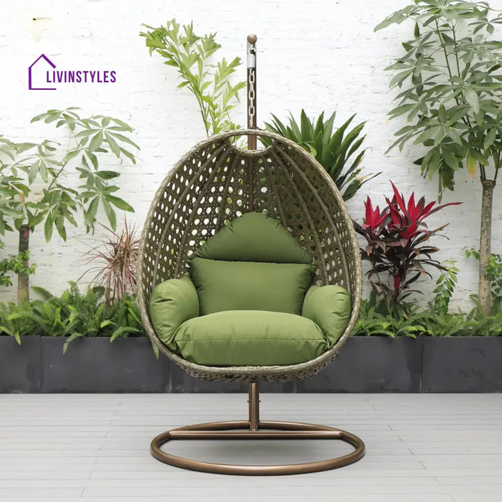 Marcello Single Seater Hanging Swing With Stand For Balcony Garden (Brown) - Swings