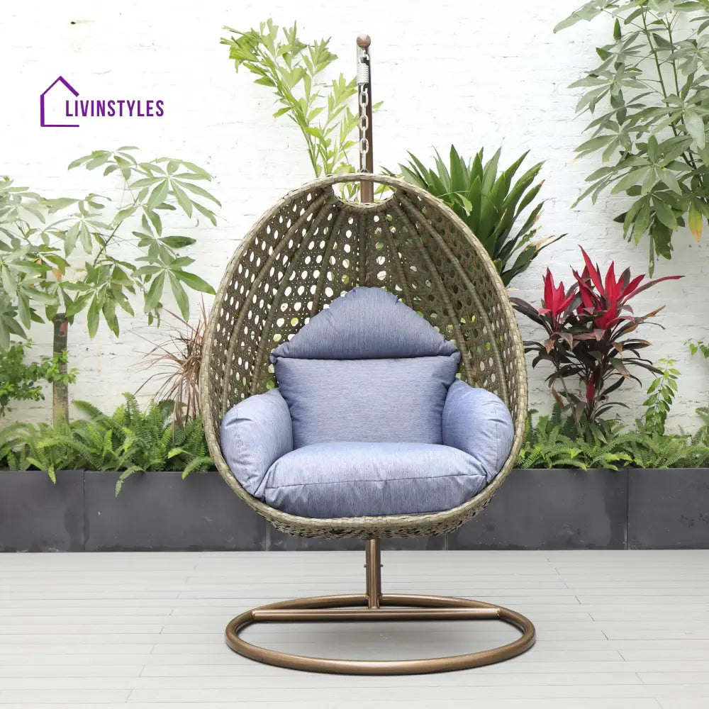 Marcello Single Seater Hanging Swing With Stand For Balcony Garden (Brown) - Swings