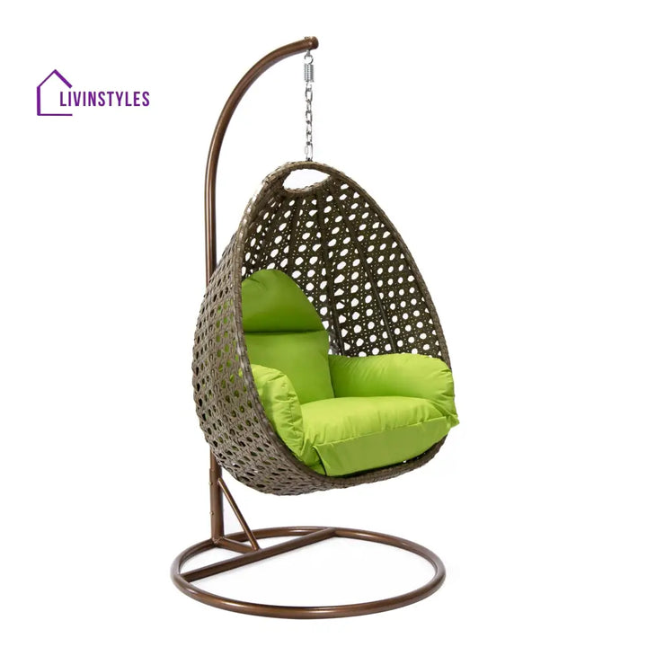 Marcello Single Seater Hanging Swing With Stand For Balcony Garden (Brown) - Swings