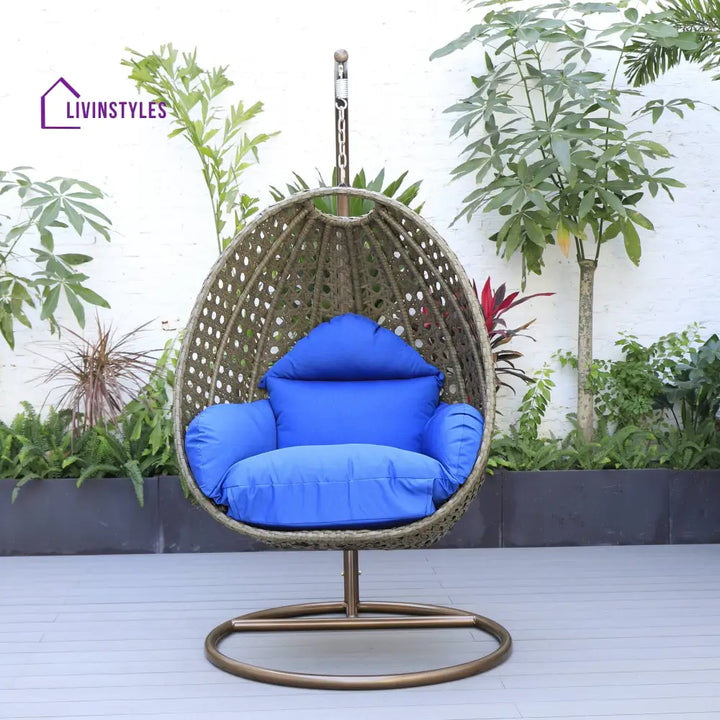 Marcello Single Seater Hanging Swing With Stand For Balcony Garden (Brown) - Swings