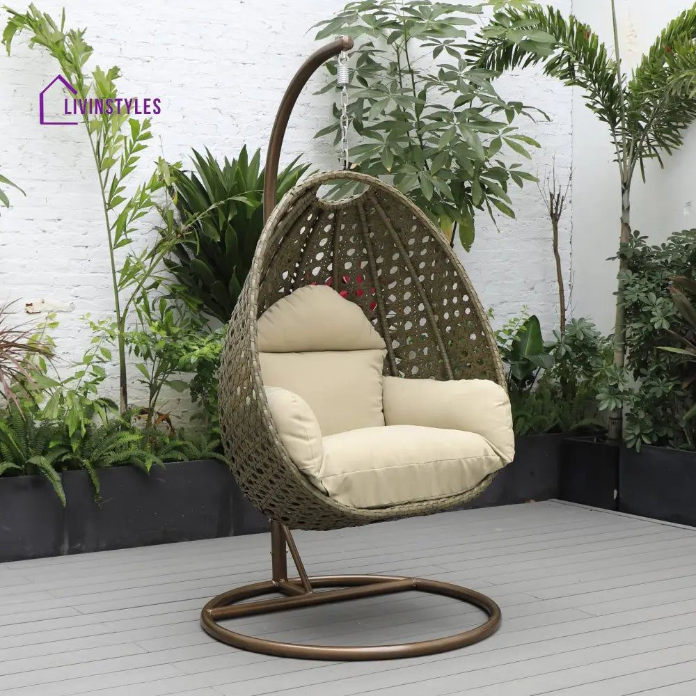 Marcello Single Seater Hanging Swing With Stand For Balcony Garden (Brown) - Taupe - Swings