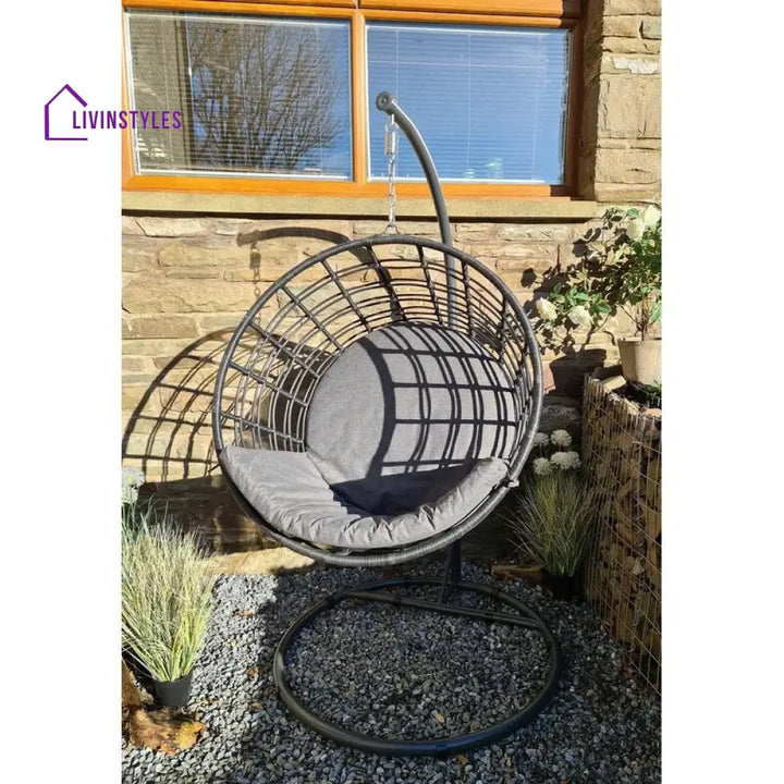 Marcello Single Seater Hanging Swing With Stand For Balcony Garden Swing (Dark Grey) - Swings