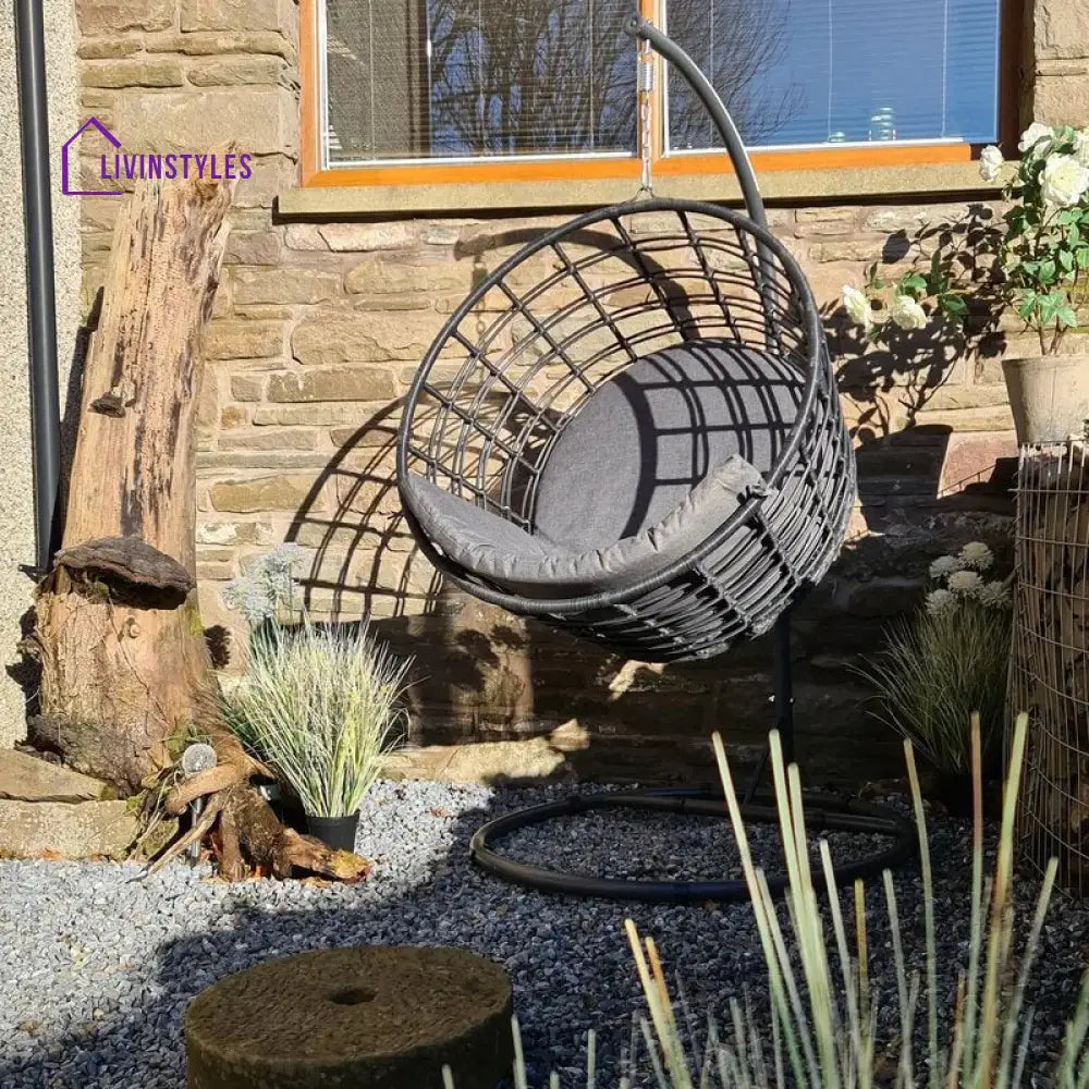 Marcello Single Seater Hanging Swing With Stand For Balcony Garden Swing (Dark Grey) - Swings