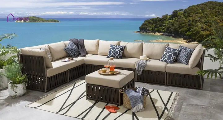 Marciel Outdoor Sofa Set 7 Seater and 1 Ottoman Set (Brown) - Sofa Sets