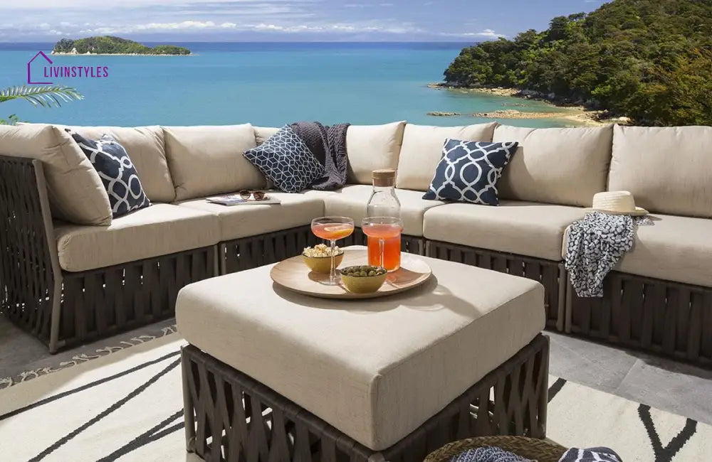Marciel Outdoor Sofa Set 7 Seater and 1 Ottoman Set (Brown) - Sofa Sets