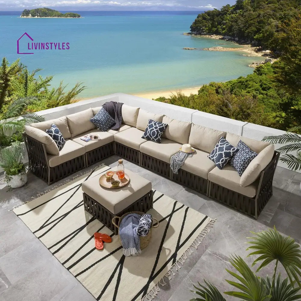 Marciel Outdoor Sofa Set 7 Seater and 1 Ottoman Set (Brown) - Sofa Sets