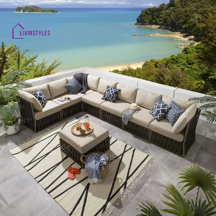 Marciel Outdoor Sofa Set 7 Seater and 1 Ottoman Set (Brown) - Sofa Sets